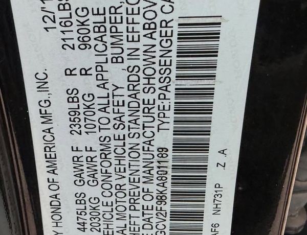 2019 HONDA ACCORD SPORT FOR SALE IN ABUJA