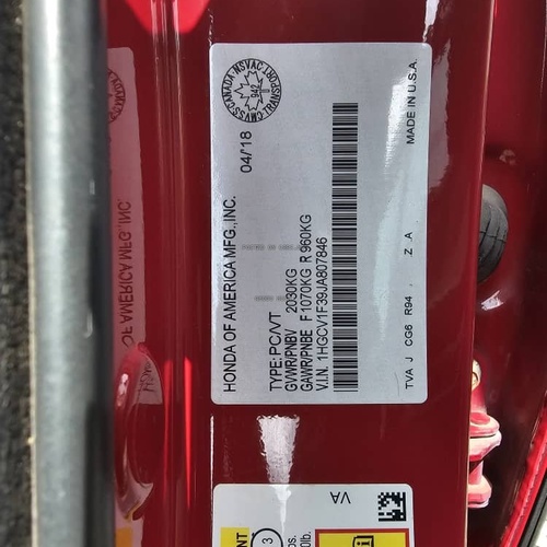 Foreign Used 2018 Honda Accord  with Current duty Papers