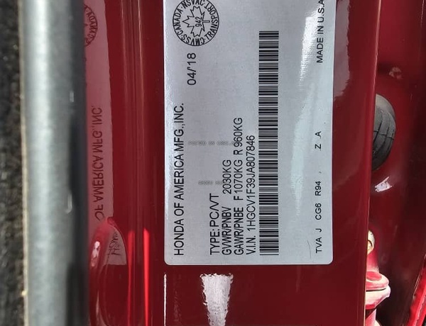 Foreign Used 2018 Honda Accord  with Current duty Papers