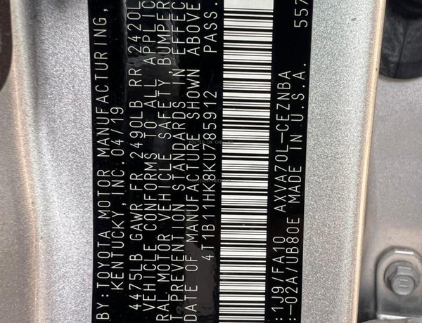 Foreign Used 2019 model Toyota Camry LE