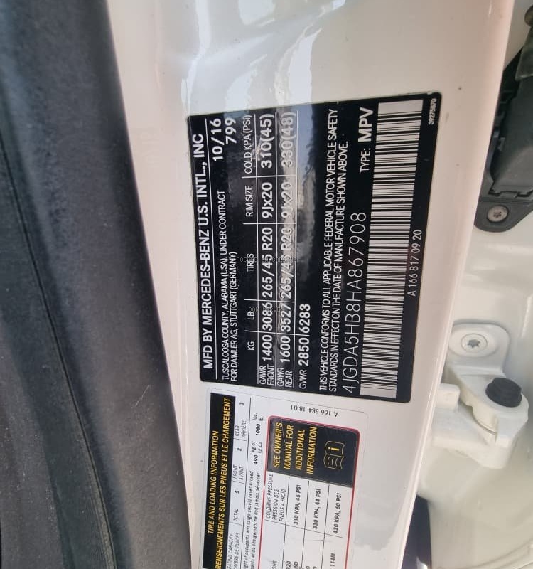 2017 DIRECT TOKS  MERCEDES-BENZ GLE350 4MATIC image