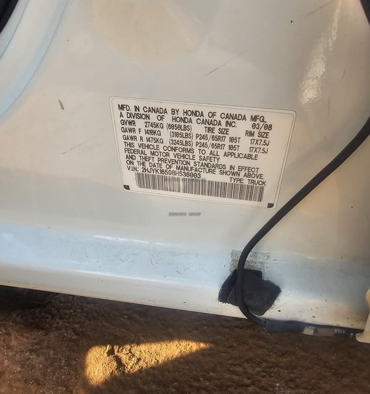 Foreign Used 2008 Model Honda Ridgeline for Sale image