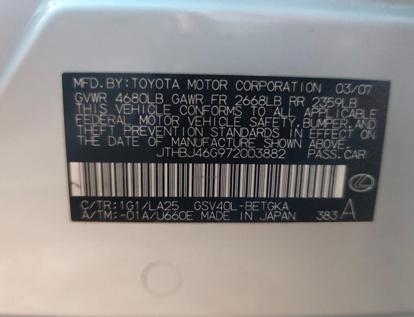 Foreign Used Lexus ES 350 2007 Model