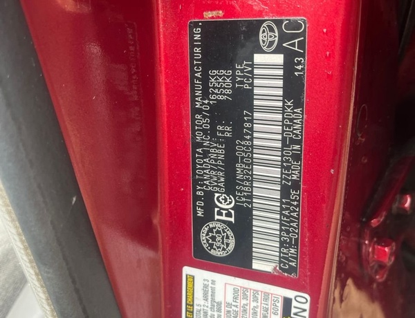 TOYOTA COROLLA 2005 WINE COLOR