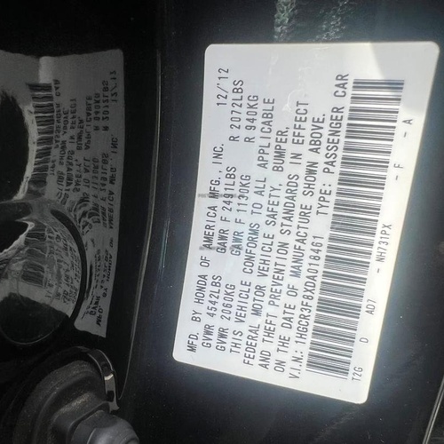 FOREIGN USED 2013 HONDA ACCORD EXL V6 WITH 2026 DUTY