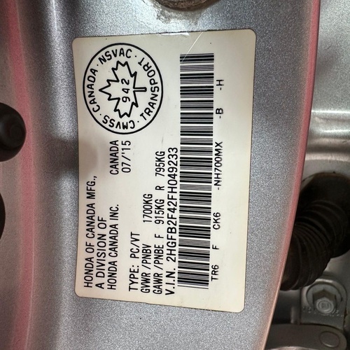 FOREIGN USED 2015 HONDA CIVIC WITH ORIGINAL CUSTOM DUTY