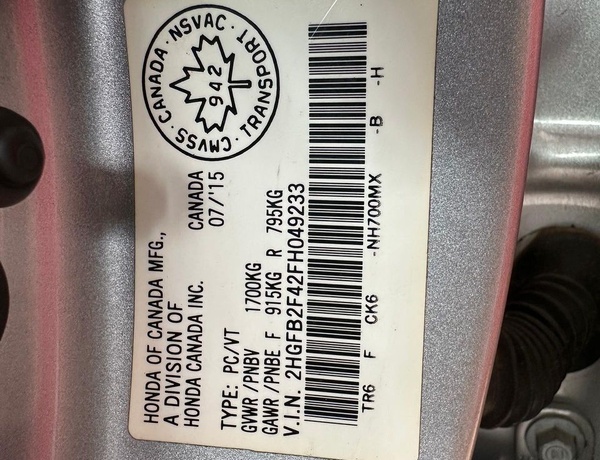 FOREIGN USED 2015 HONDA CIVIC WITH ORIGINAL CUSTOM DUTY