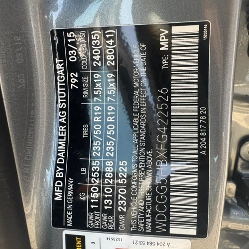 FOREIGN USED  2015 MERCEDES BENZ GLK350  FOR SALE IN ABUJA